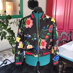 Floral satin baseball style jacket.